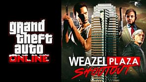 Where is the Weazel News Plaza located in GTA Online for the shootout event?