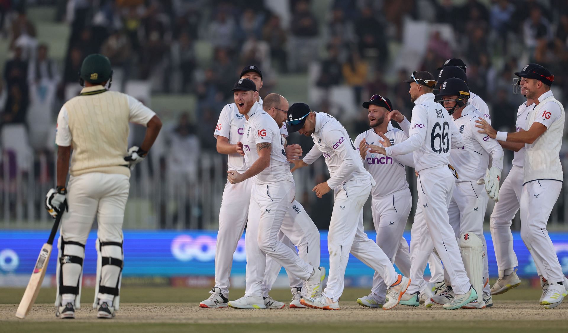 England players are ecstatic after clinching Rawalpindi Test. Pic: Getty Images