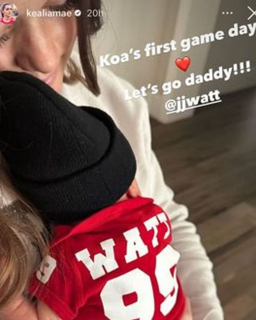 Kealia Watt with son Koa in his onesie. Source: @kealiamae (IG)