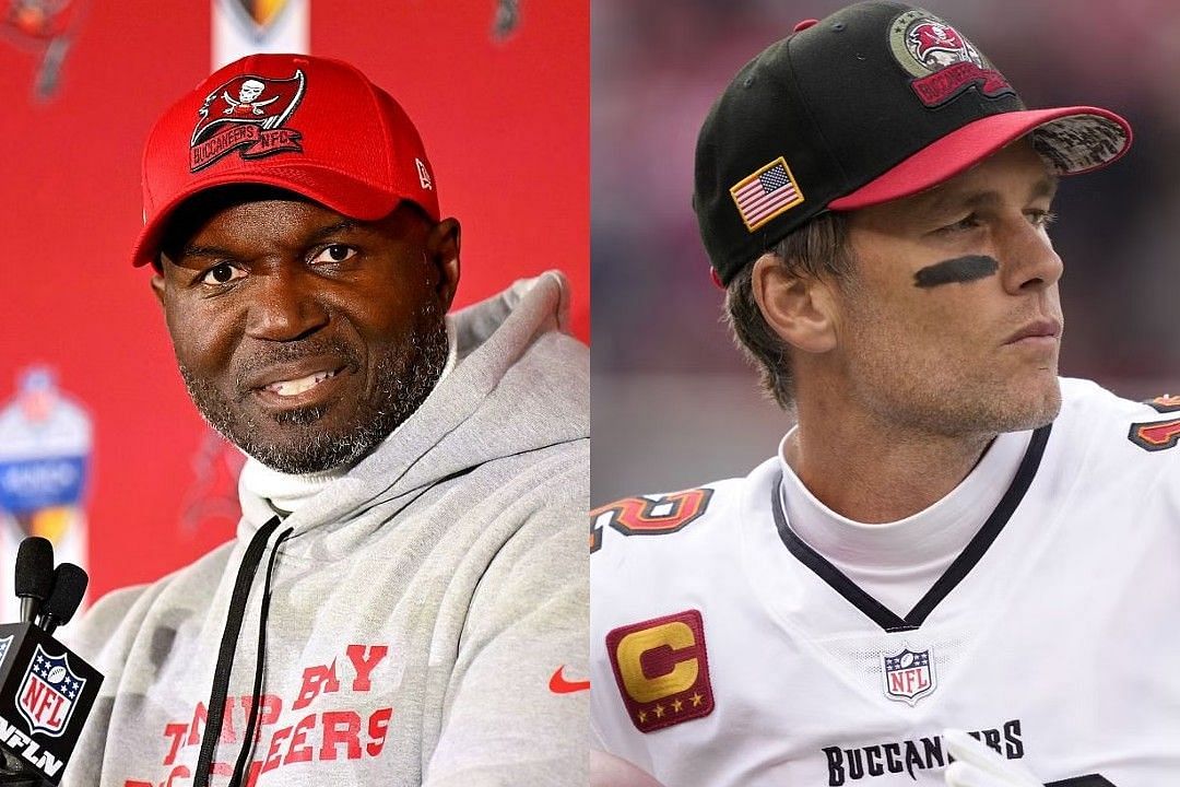 Todd Bowles, left, Tom Brady, right 