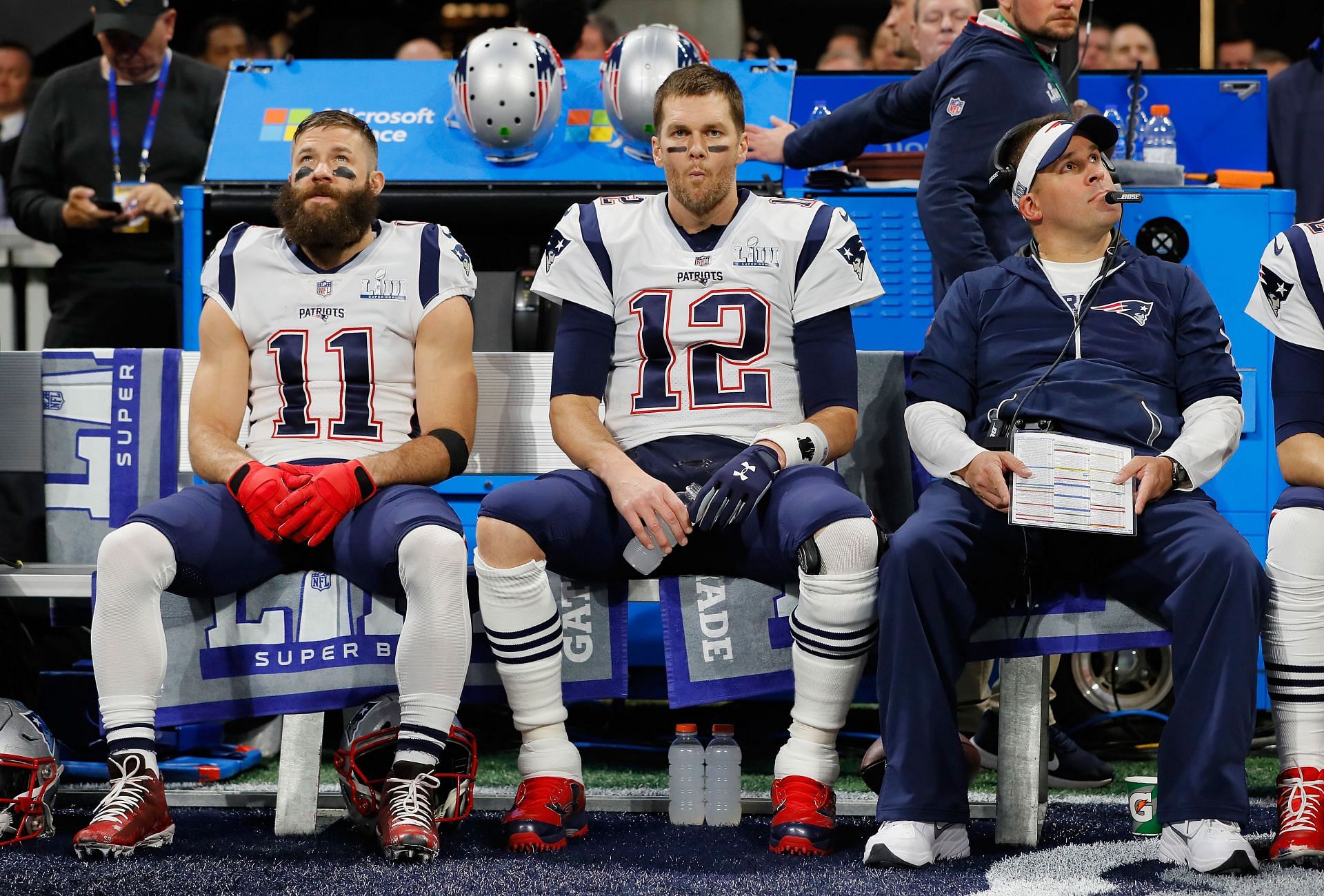 Tom Brady and Josh McDaniels in Super Bowl LIII