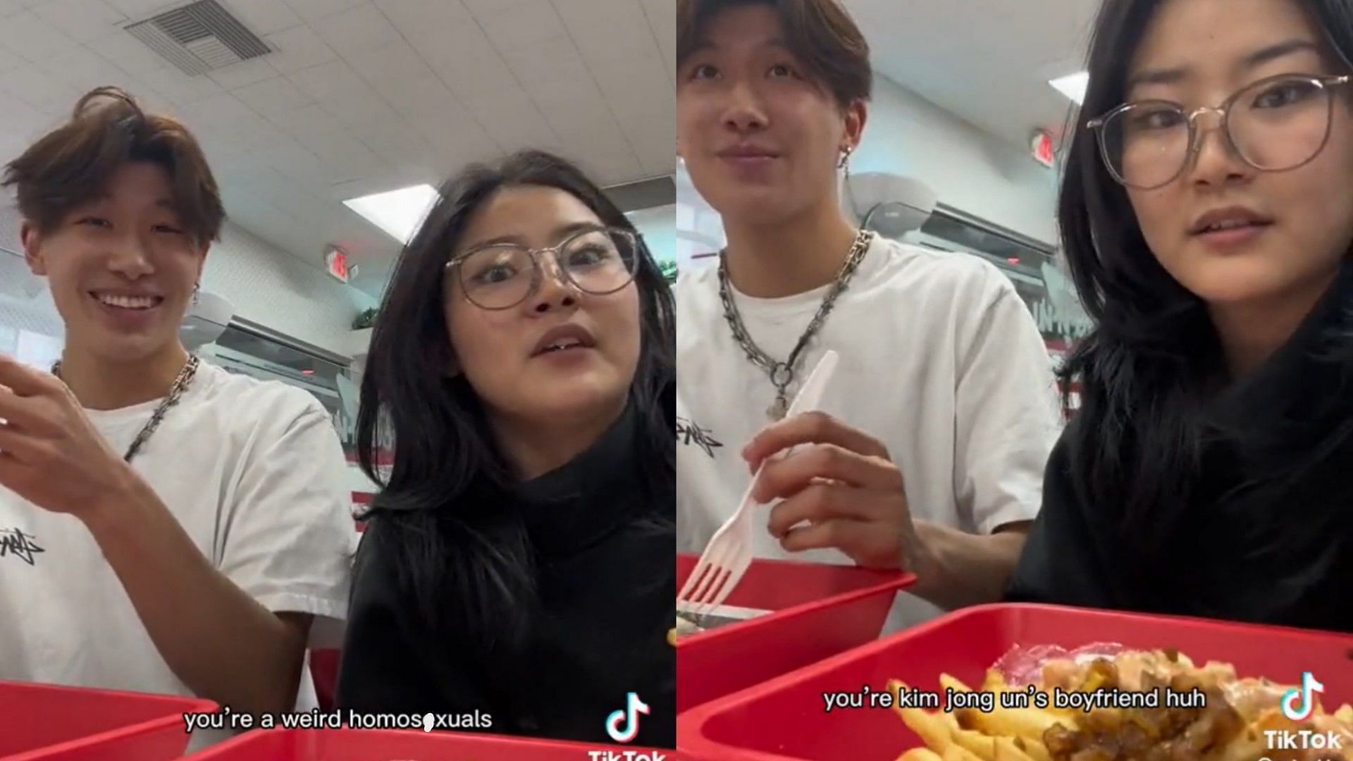 Customers get harassed by racist man at In N Out (Image via arinekim/TikTok)