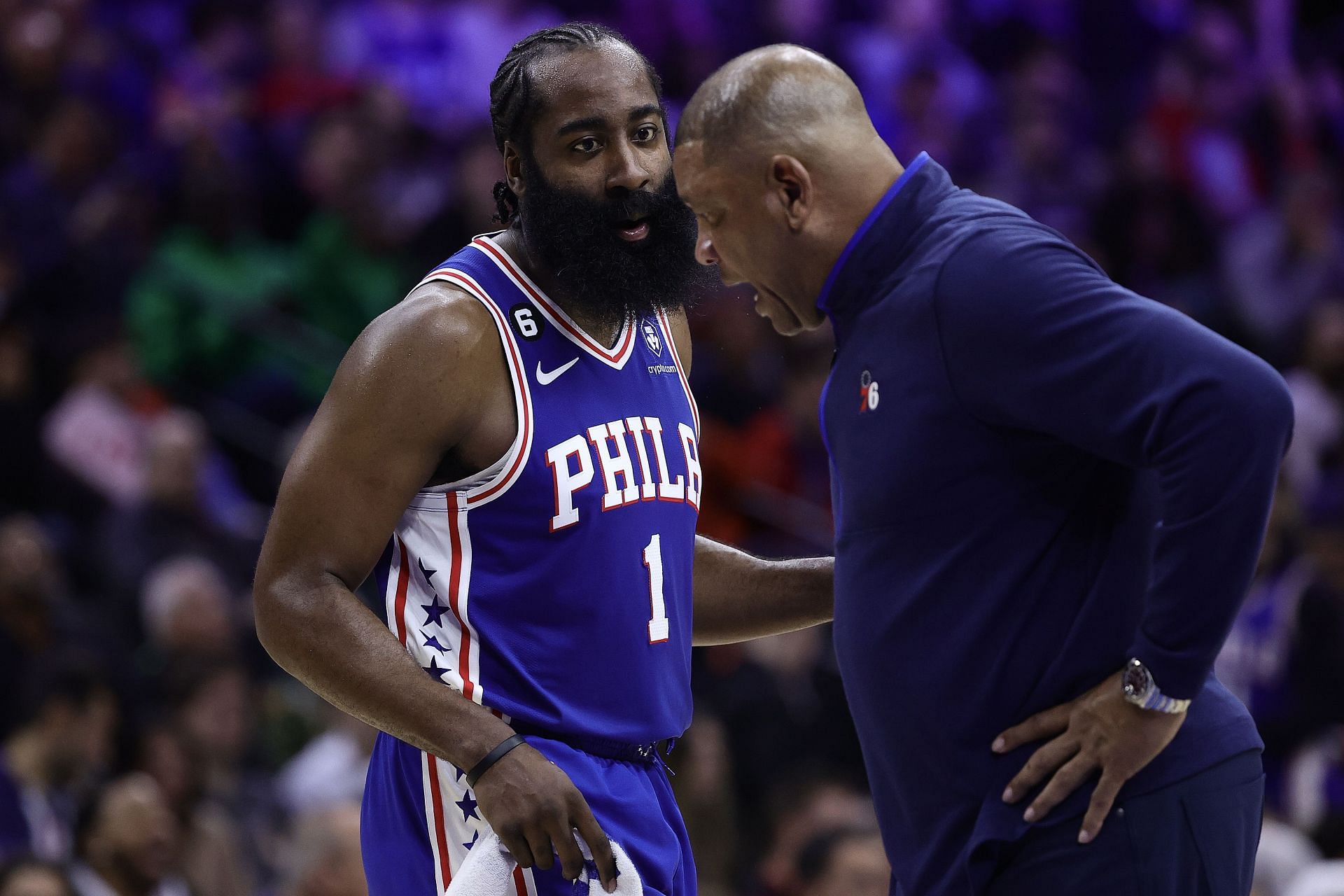 James Harden and coach Doc Rivers