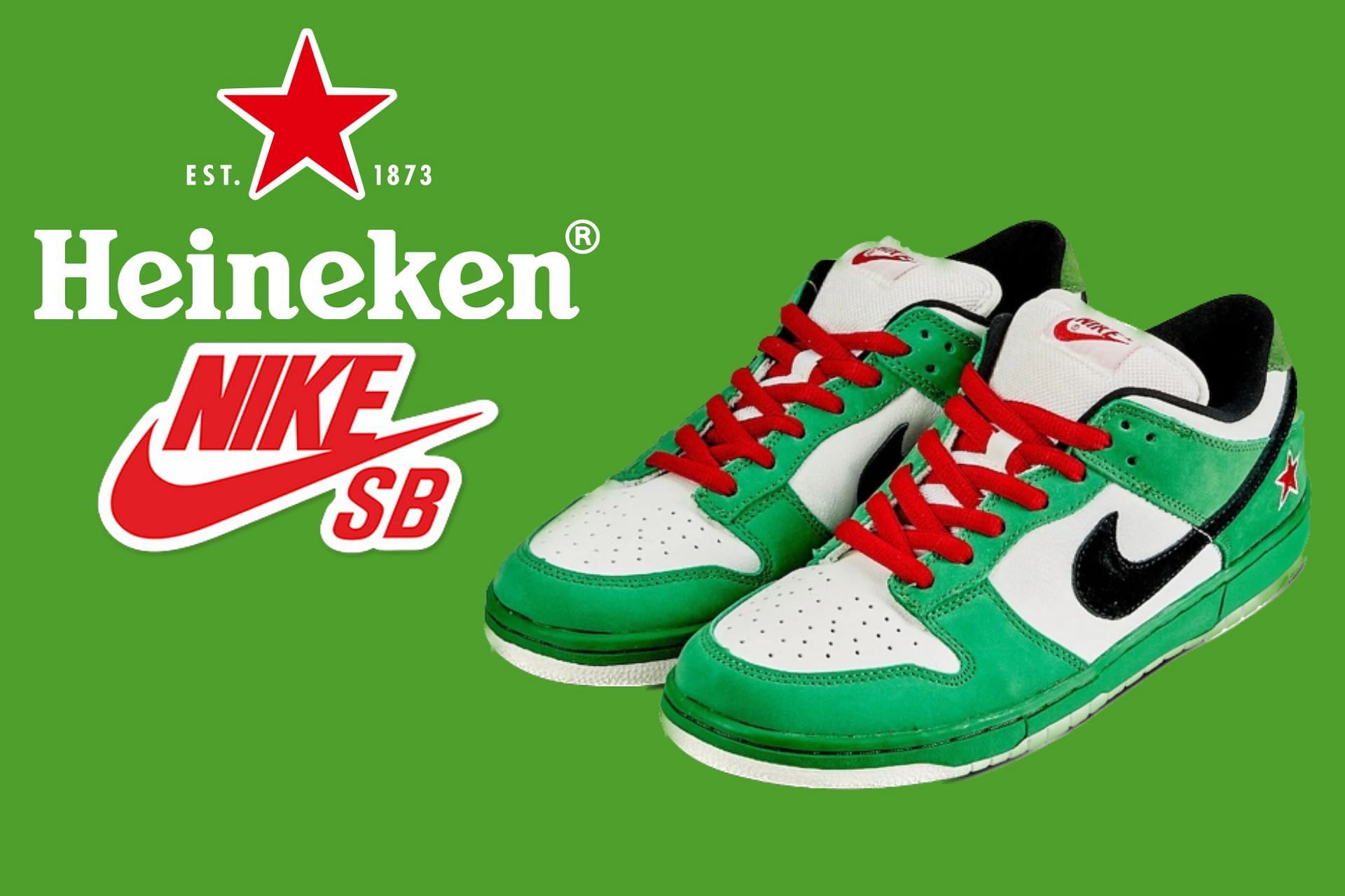 Nike SB Dunk Low Heineken shoes (Image via Sportskeeda)