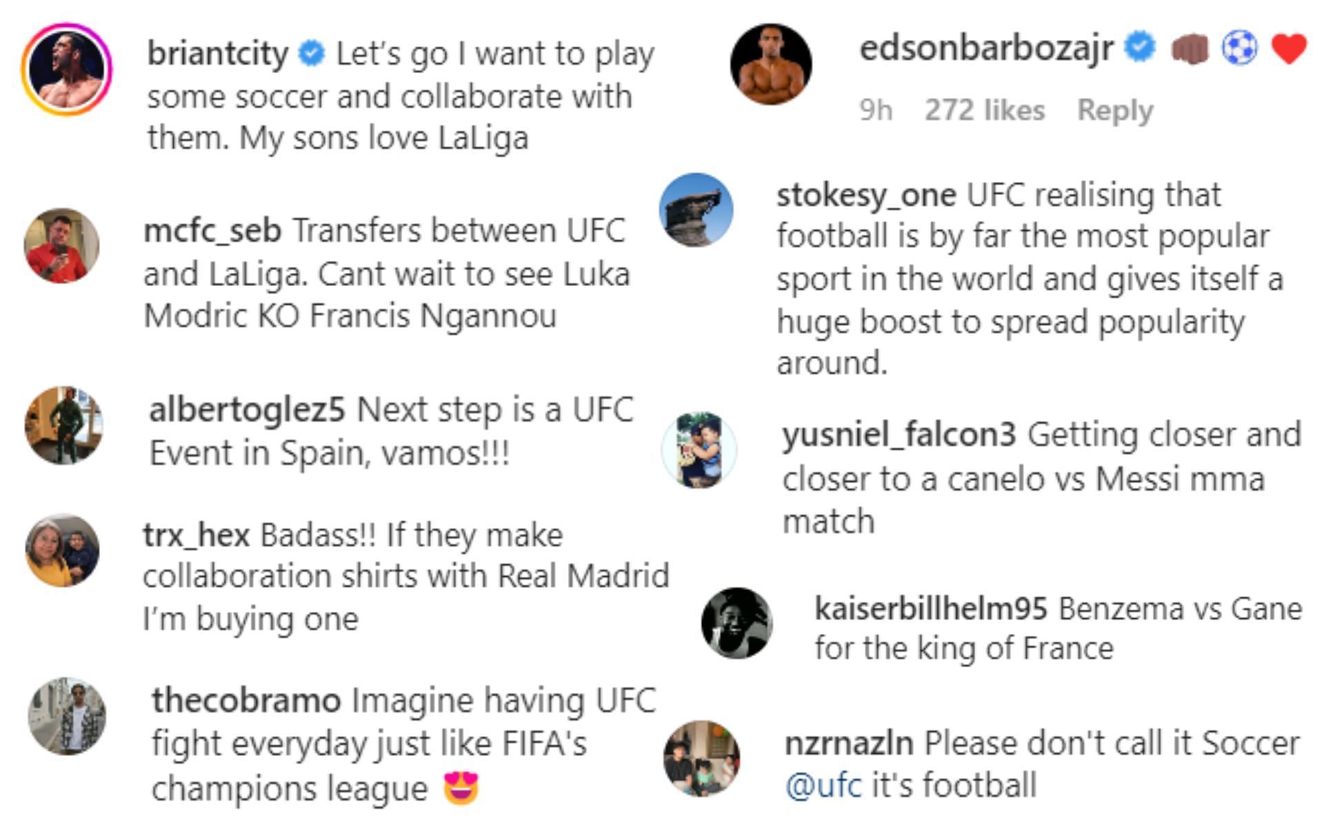 Fight fans and fighters react to new LaLiga partnership [Photo credit: @ufc on Instagram]