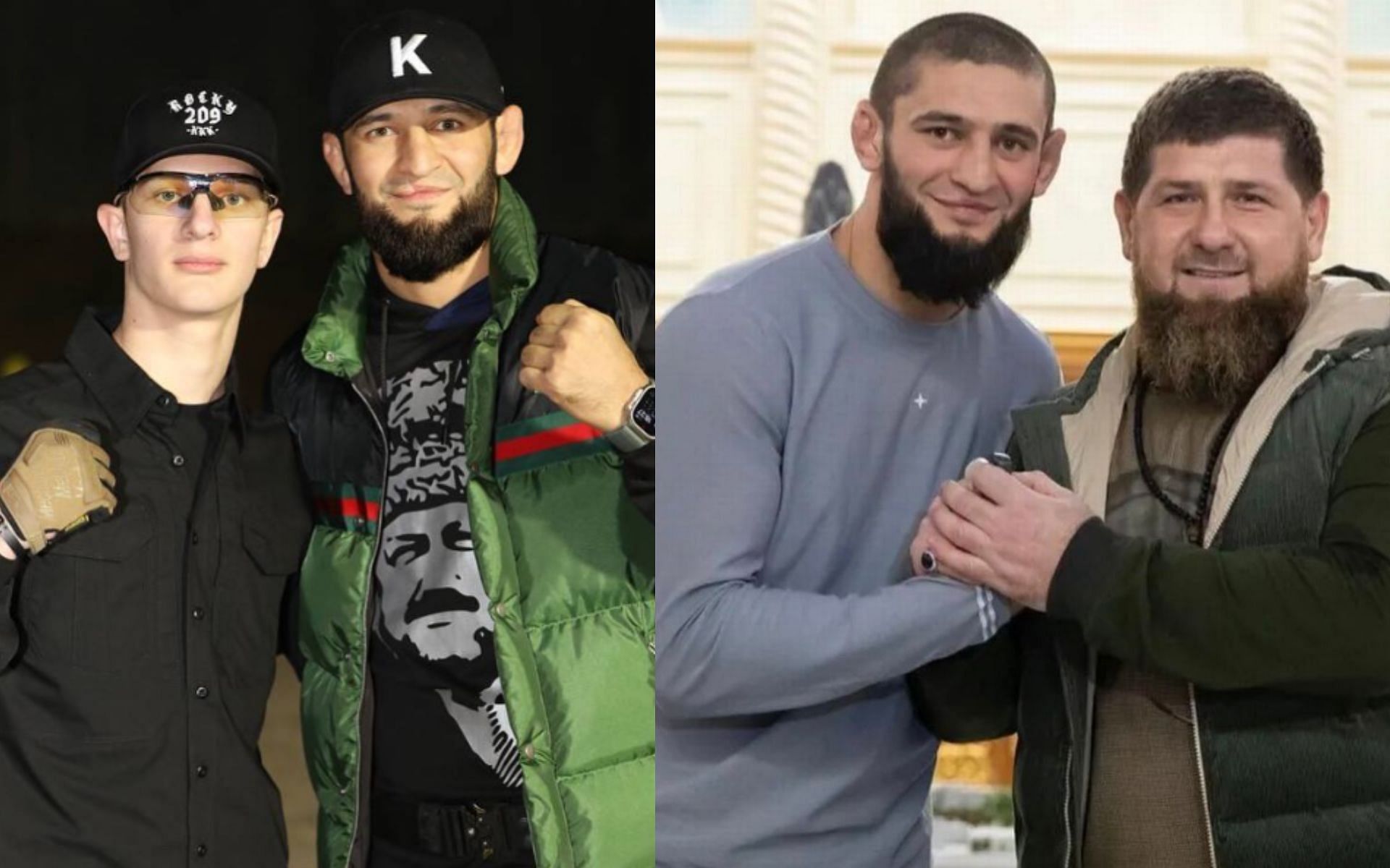 Khamzat Chimaev with Ali Kadyrov (left) and Ramzan Kadyrov (right). [Images courtesy: Instagram @khamzat_chimaev]