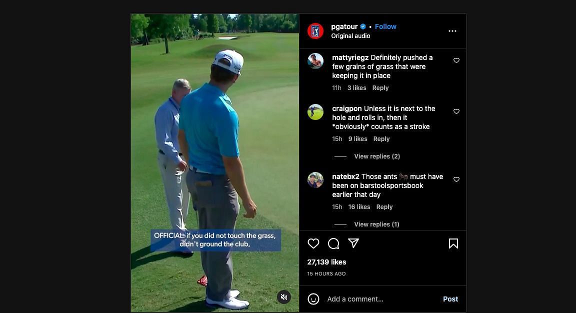 Several commenters reacted to the video (Image via PGA Tour on Instagram)