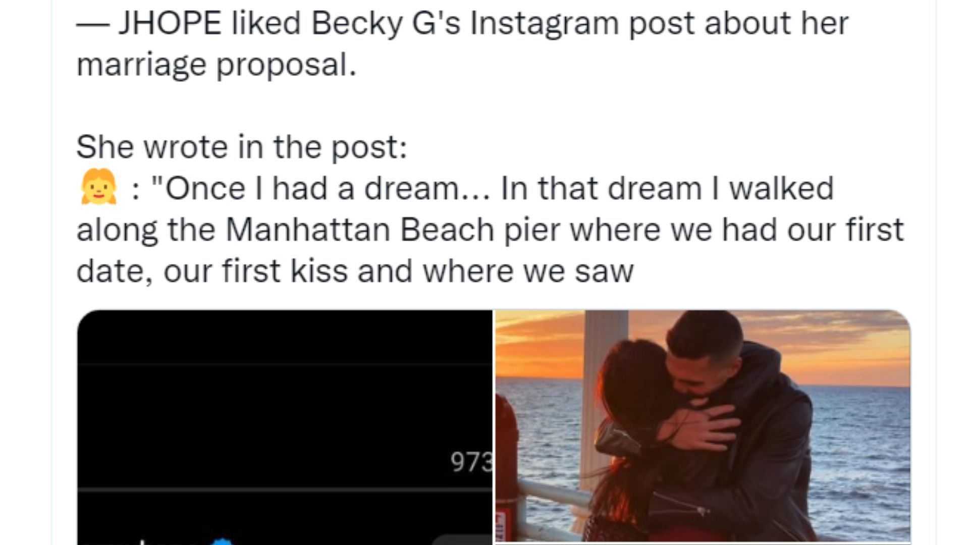 Hobi reacts to Becky G&#039;s proposal (Image via Twitter)