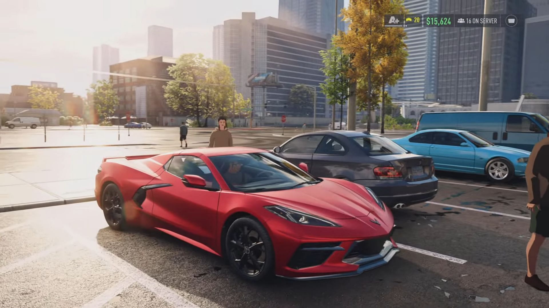 In-game look at the Chevrolet Corvette Stingray Convertible (2020), parked in a corner (Image via YouTube/Dinkkk)