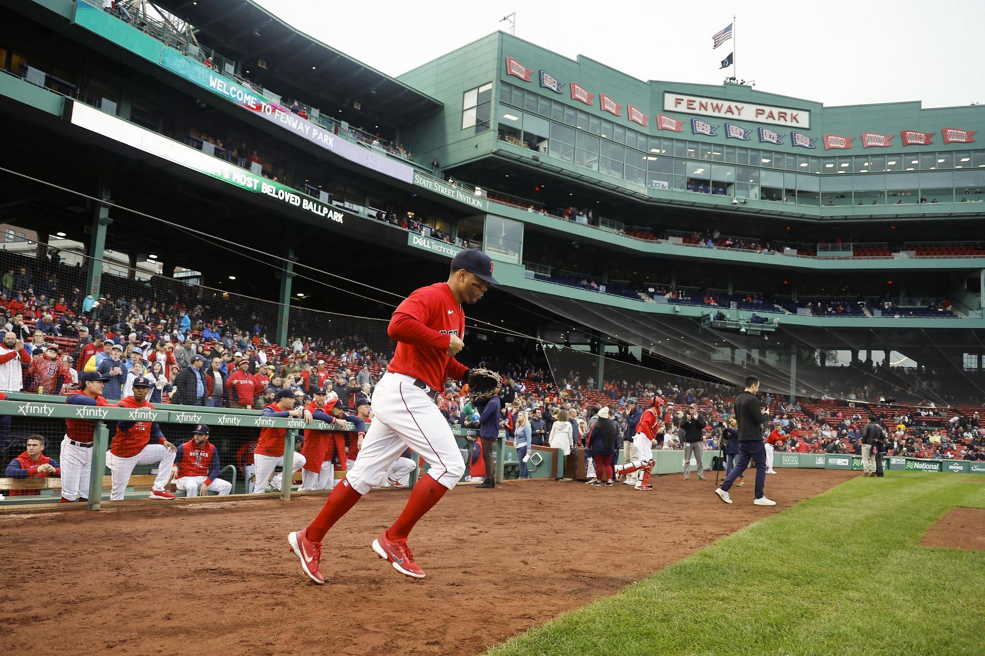 Xander Bogaerts takes the field for the last game of the season at Fenway Park