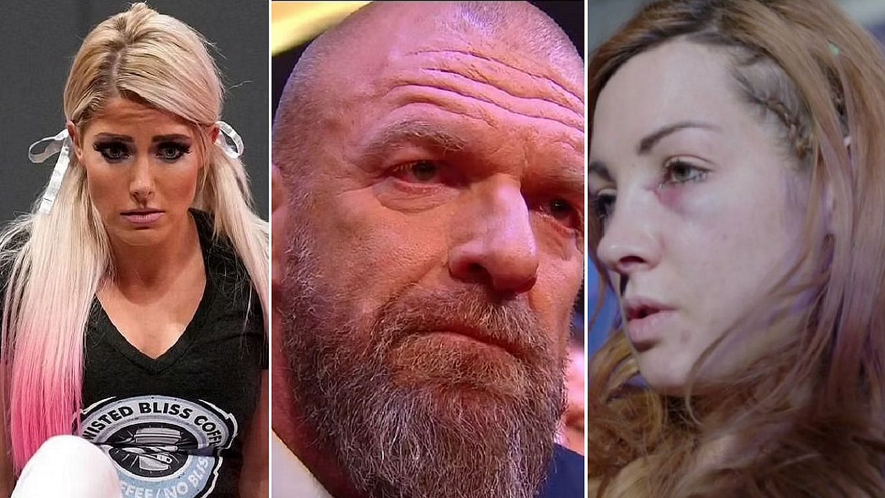Will Triple H (middle) allow this female star to bring her former gimmick to WWE?; Asuka has scored big wins over Bliss (left) and Lynch (right)