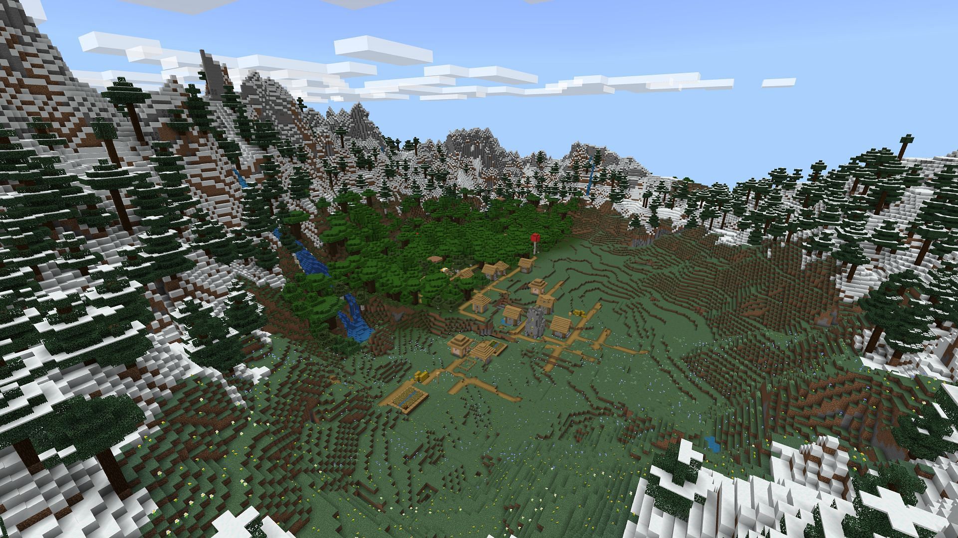Enjoy safe harbor thanks to this seed&#039;s valley village close to spawn (Image via Mojang)