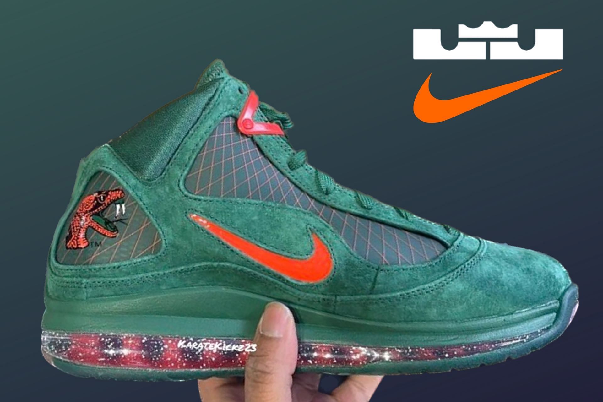 FAMU x Nike LeBron 7 Green shoes (Image via Sportskeeda)