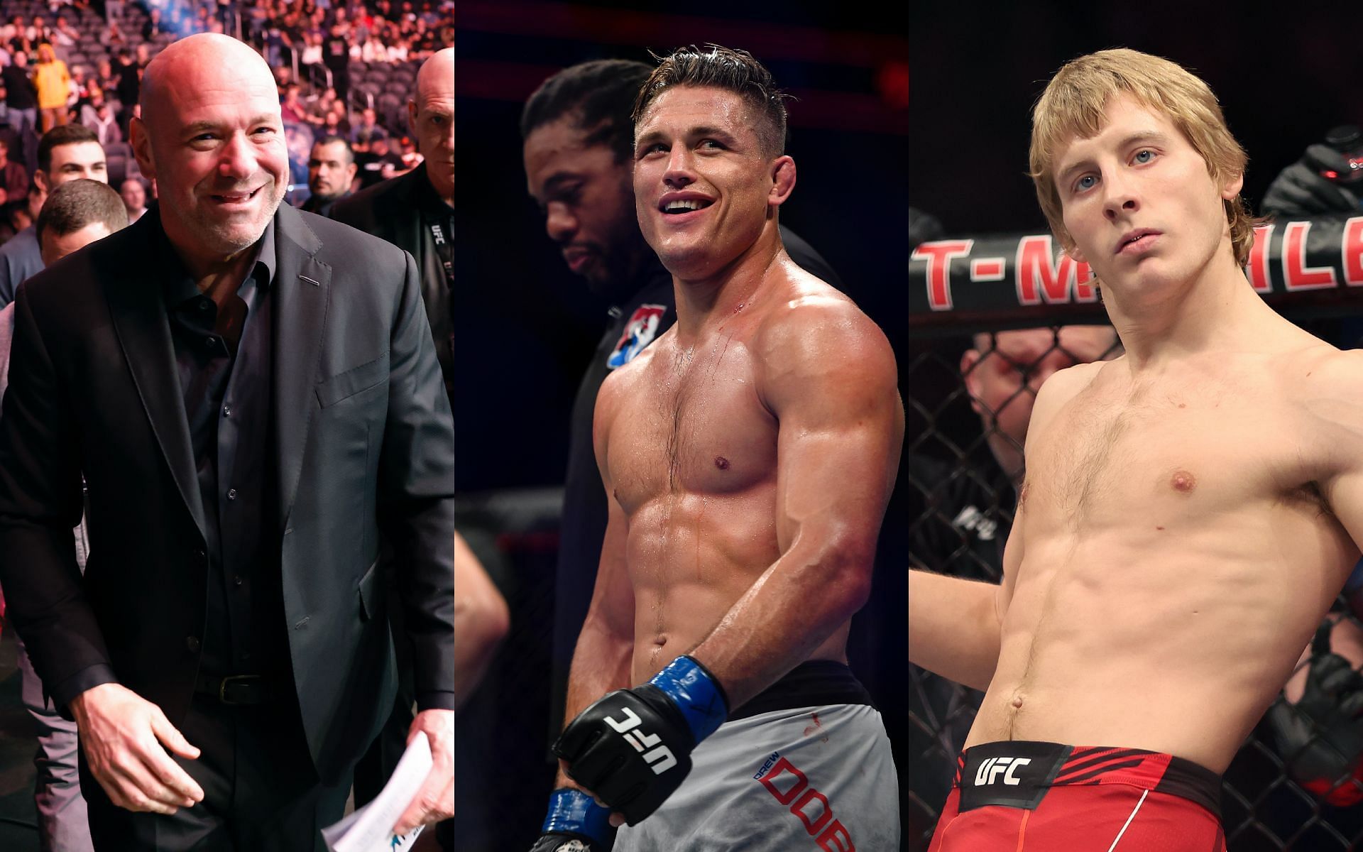 Dana White (left) Drew Dober (centre) and Paddy Pimblett (right) [Image Courtesy: Getty Images]