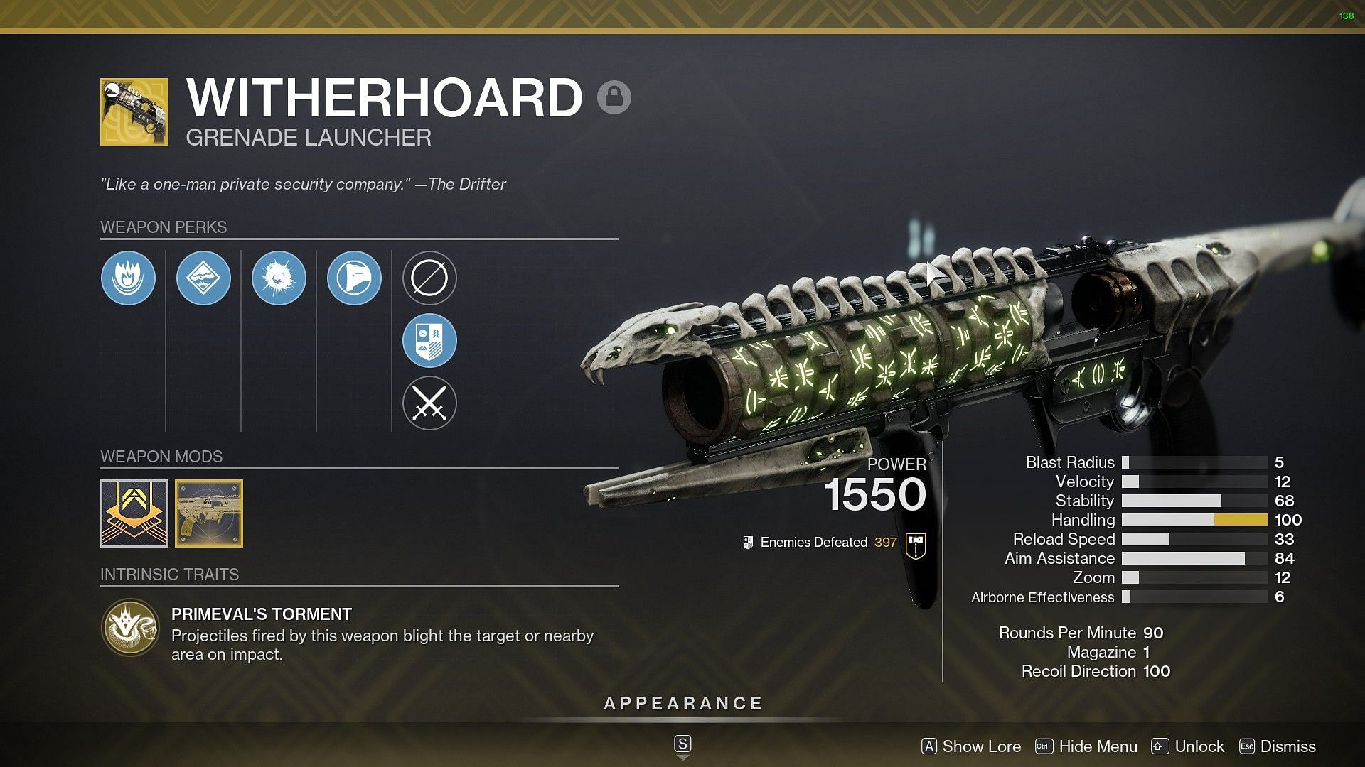Witherhoard Grenade Launcher (Image via Destiny 2)