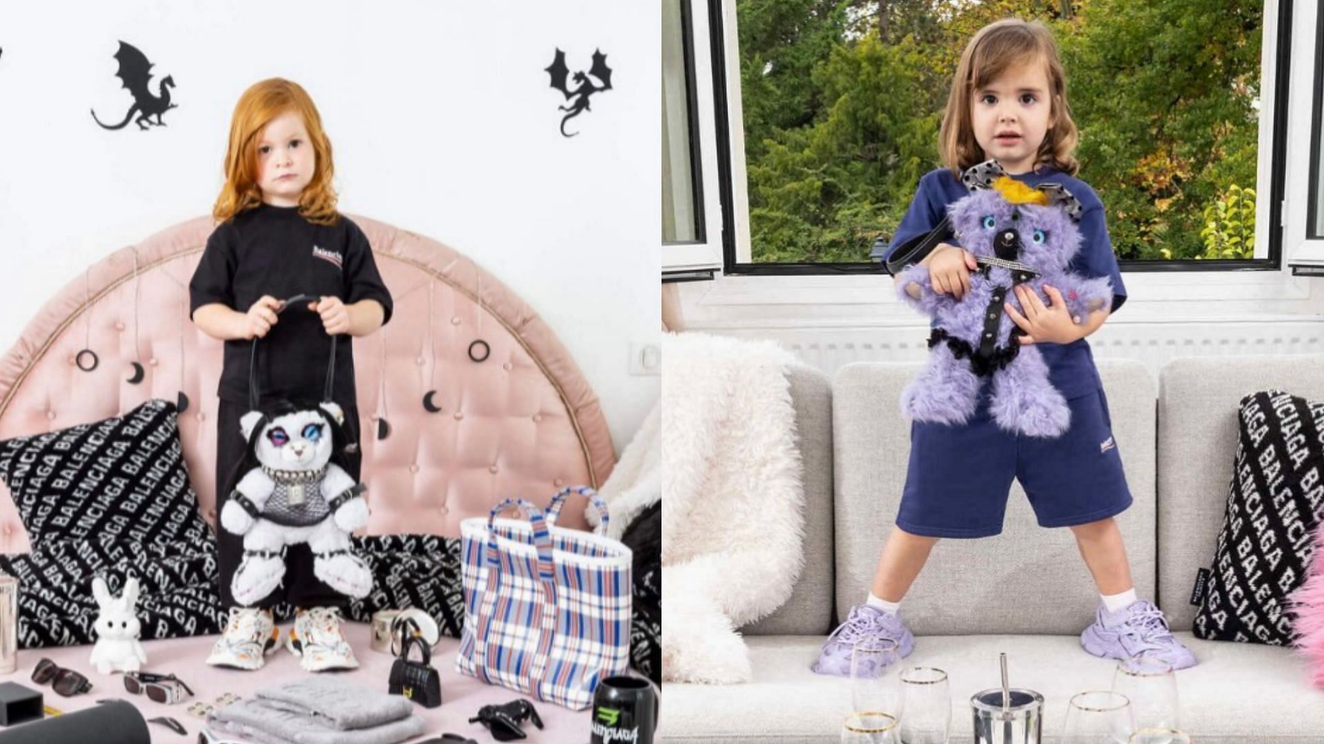 The fashion house&#039;s advertisement featuring children holding teddy bears dressed in bondage gear (Image via DatCatDer/Twitter)