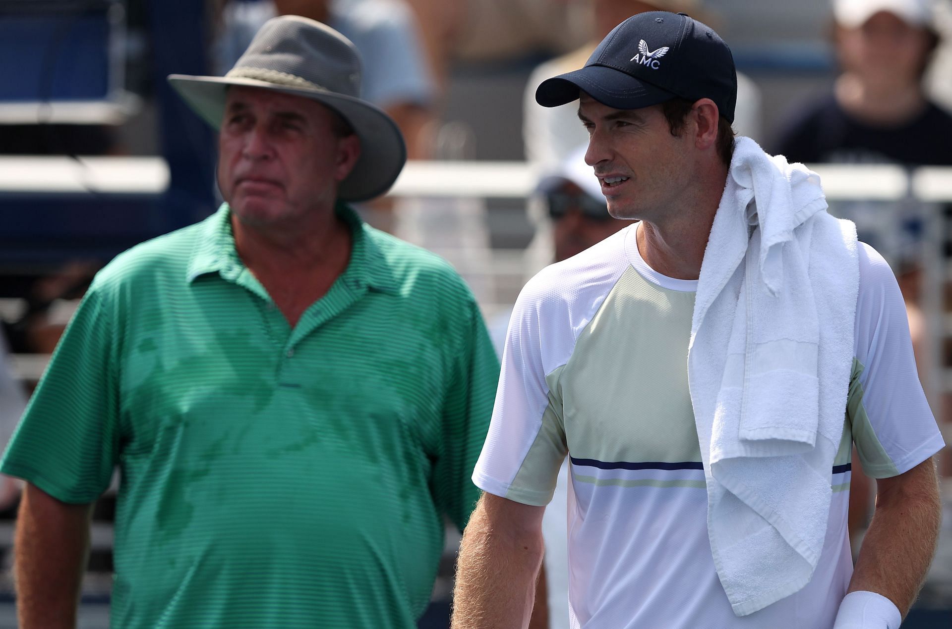 Andy Murray in a practice session with coach Ivan Lendl at the 2022 US Open