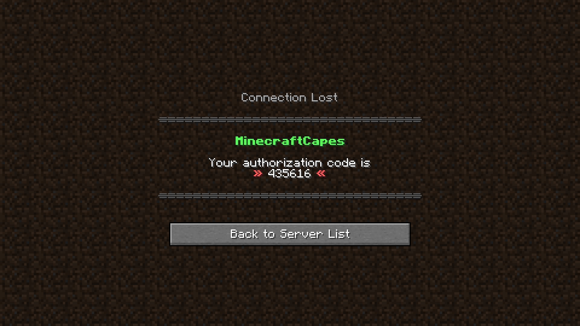 An authentication code will be given after entering the mod server (Image via Mojang)