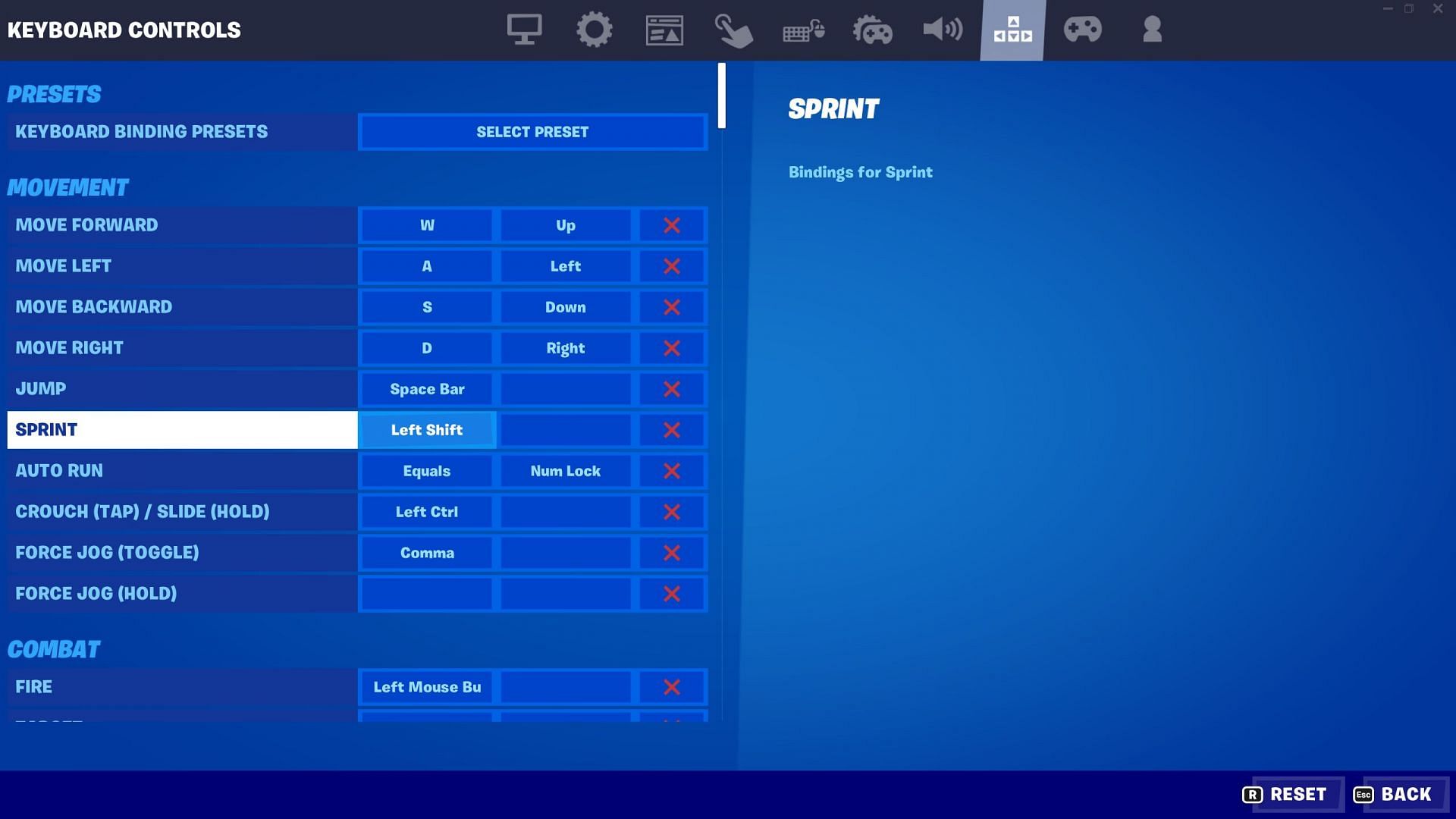 To fix &quot;Fortnite sprint not working,&quot; change your keyboard binds (Image via Epic Games)