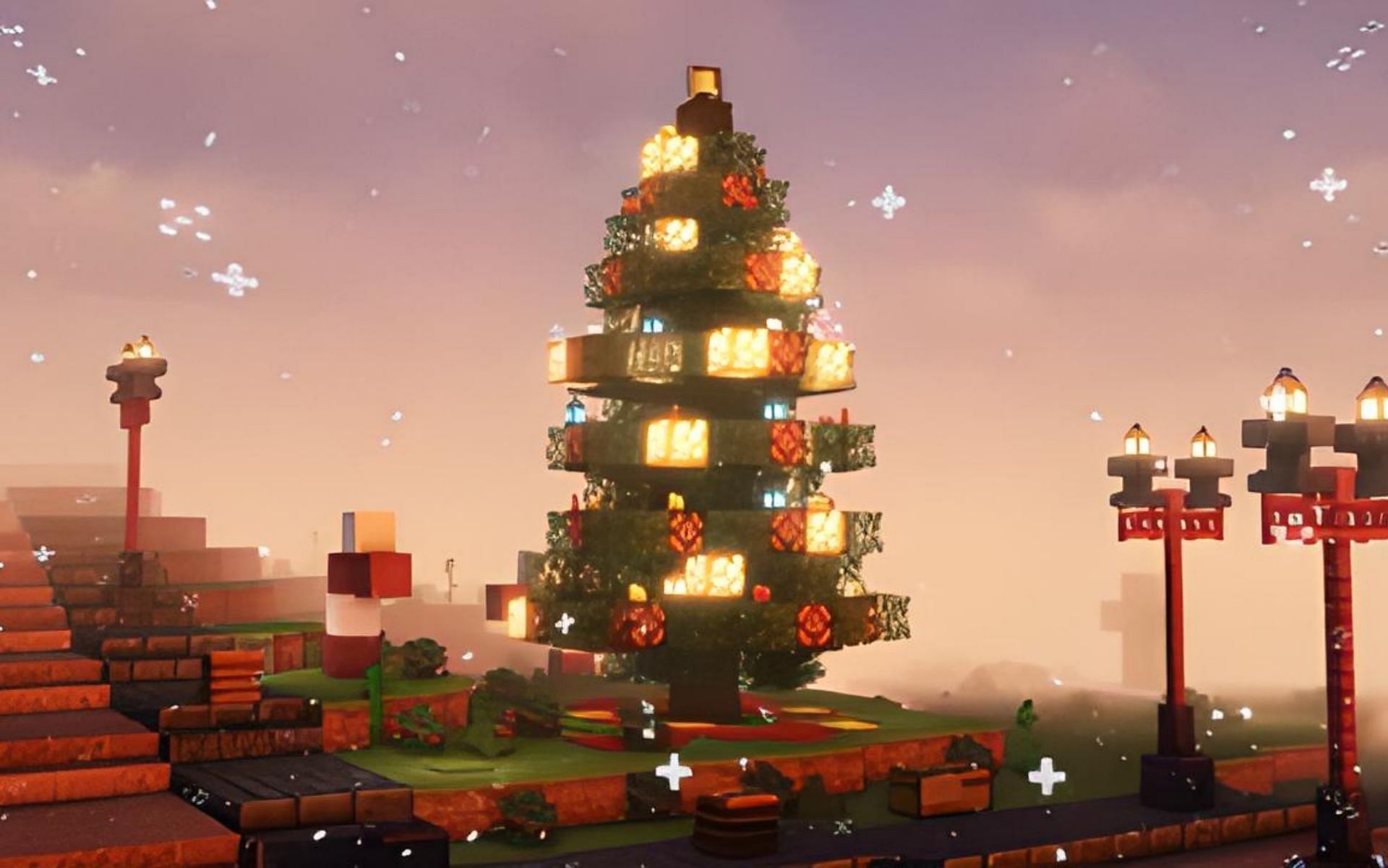 A beautiful Christmas tree build by Minecraft redditor u/RandomBoyInHere.