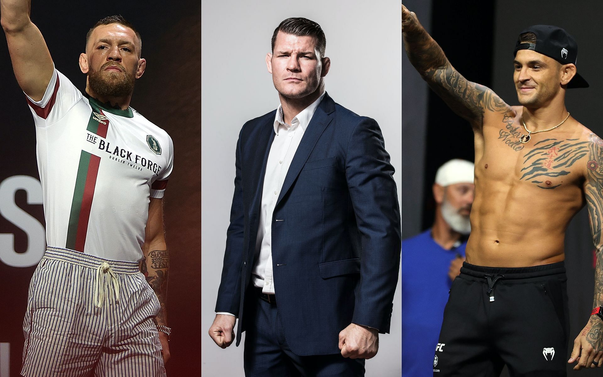 Conor McGregor (left), Michael Bisping (centre) amd Dustin Poirier (right) [Image Courtesy: Getty Images]