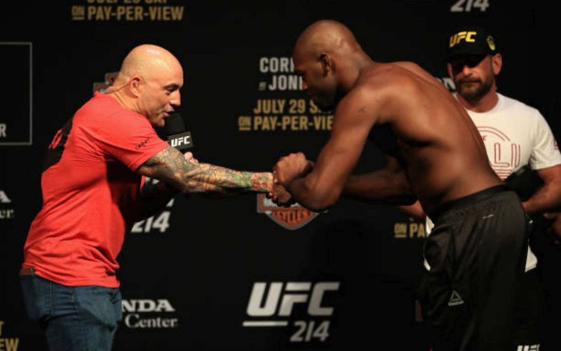 Joe Rogan (left) and Jon Jones (right)