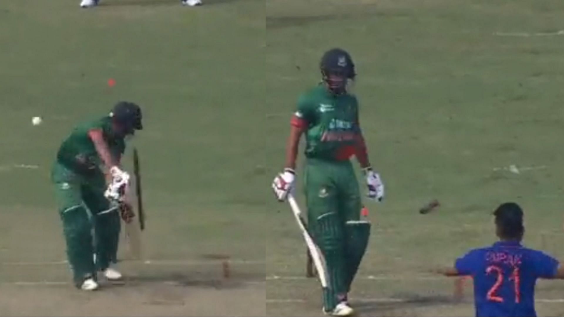 Umran Malik opened his account in the 2nd ODI with the wicket of Shanto (Image: Twitter)