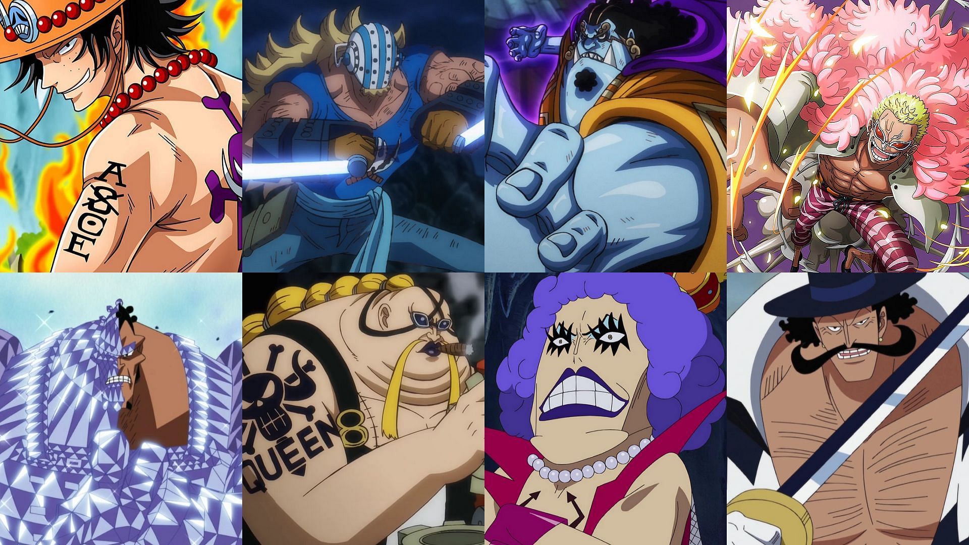 Ace, Jozu, Killer, Queen, Jinbe, Emporio Ivankov, Doflamingo and Vista (Image via Toei Animation, One Piece)