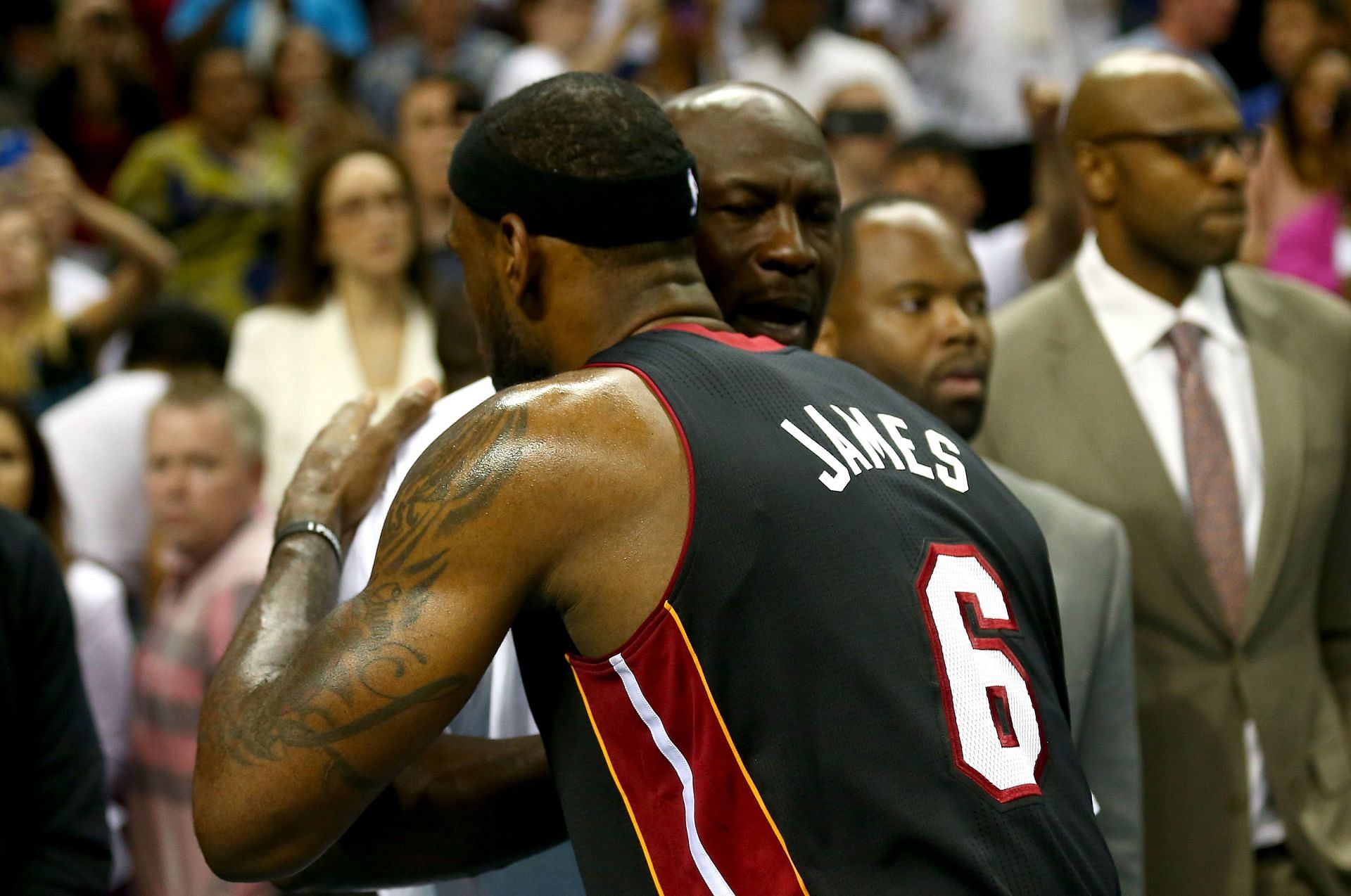 Michael Jordan and LeBron James (right) in the 2014 NBA Playoffs