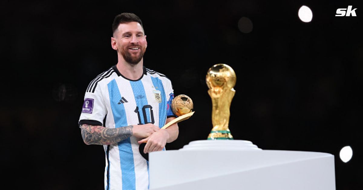 Argentina superstar Lionel Messi with his Golden Ball award
