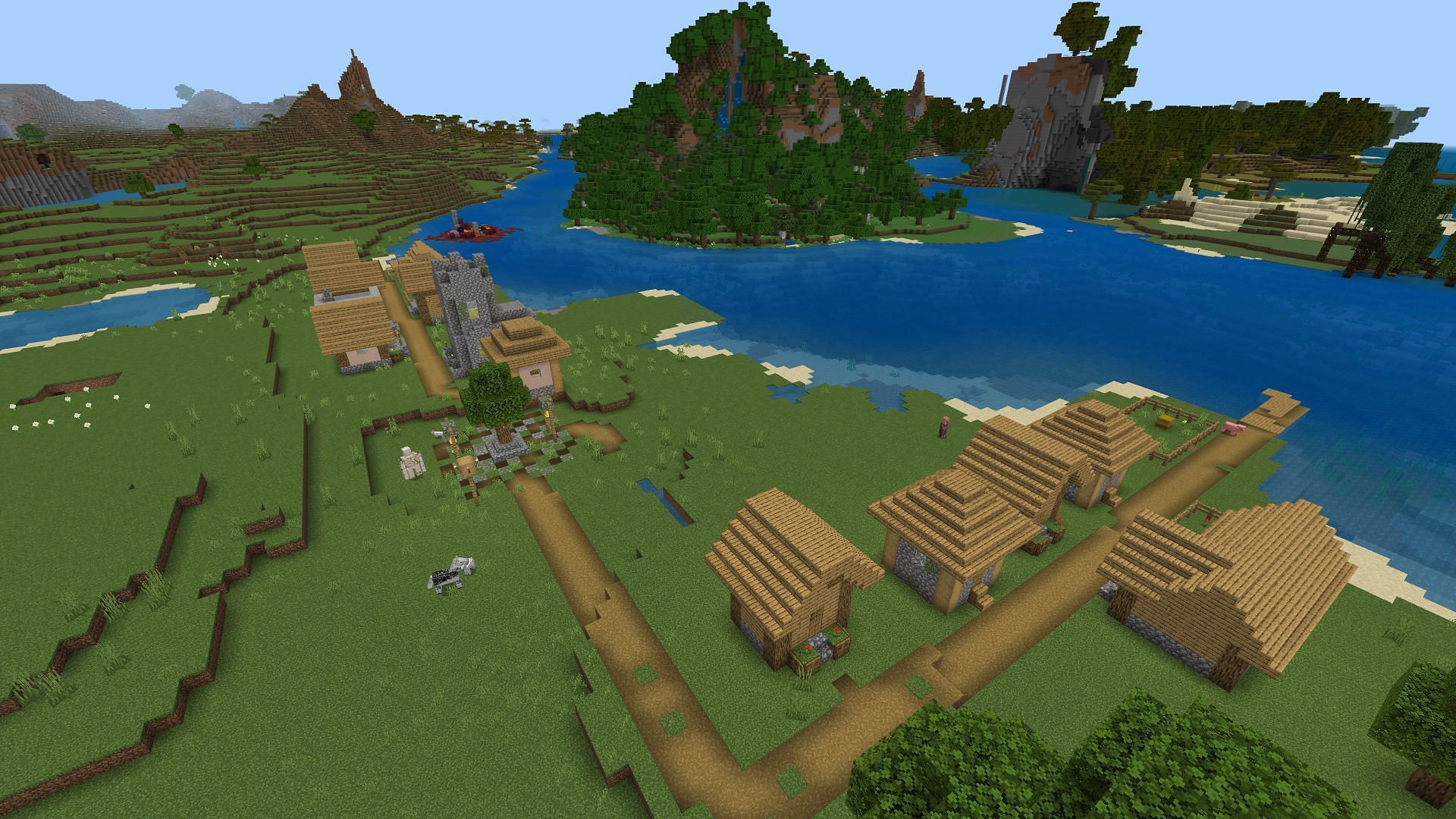Diamonds are within reach quite easily thanks to this seed&#039;s villages (Image via Mojang)