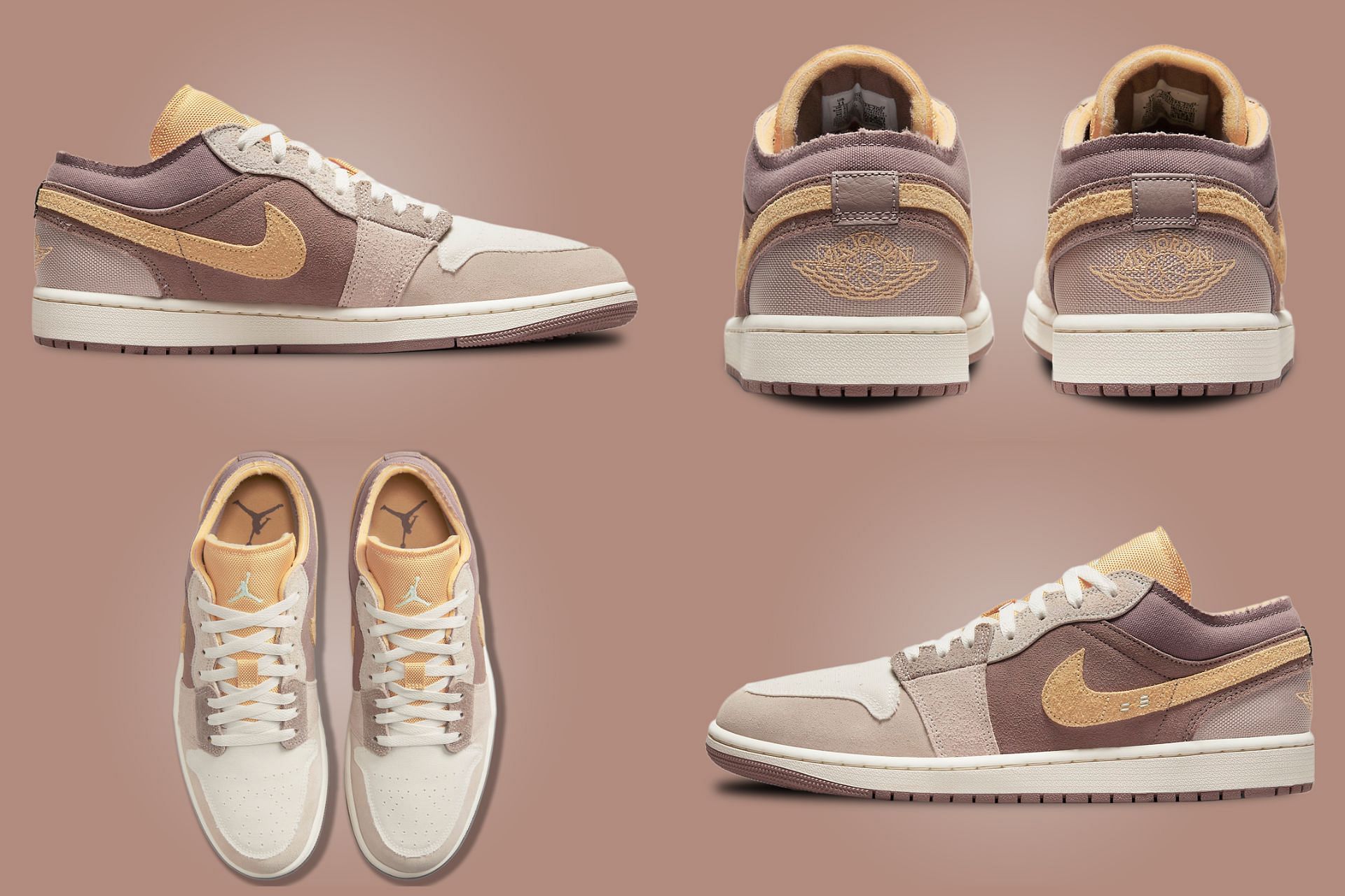 The upcoming Nike Air Jordan 1 Low SE Craft &quot;Taupe Haze&quot; sneakers are clad in earthy tones in a deconstructed aesthetic (Image via Sportskeeda)