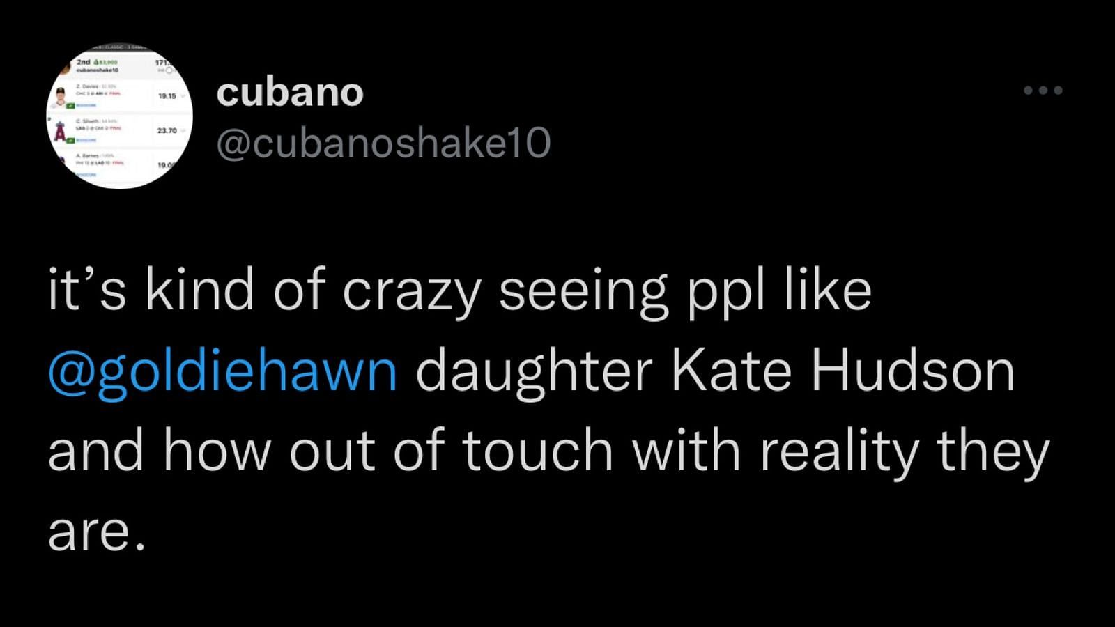 Screenshot of a Twitter user criticizing Kate Hudson&#039;s comments.
