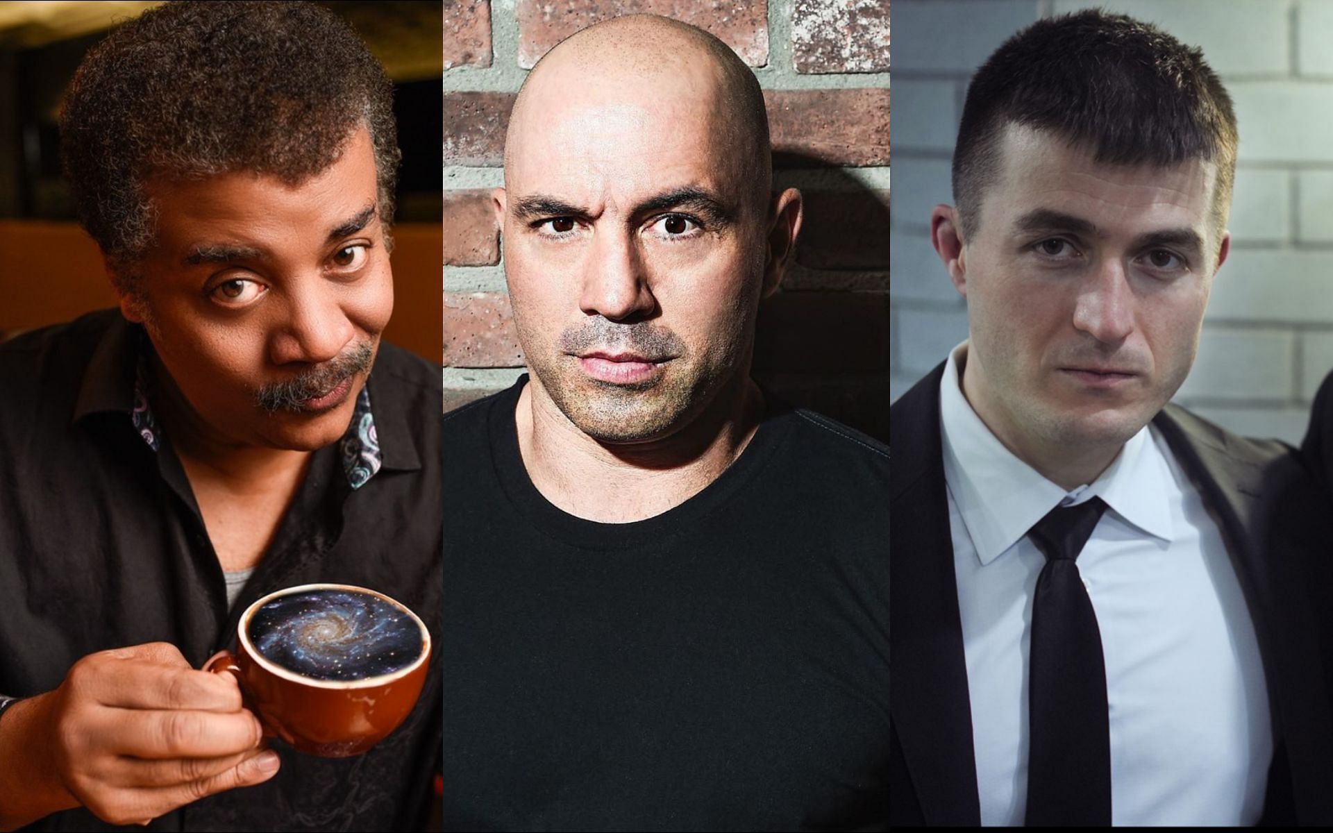 Neil deGrasse Tyson (left), Joe Rogan (centre) and Lex Fridman (right) [Image courtesy: @lexfridman,  @joerogan and @neildegrassetyson on Instagram