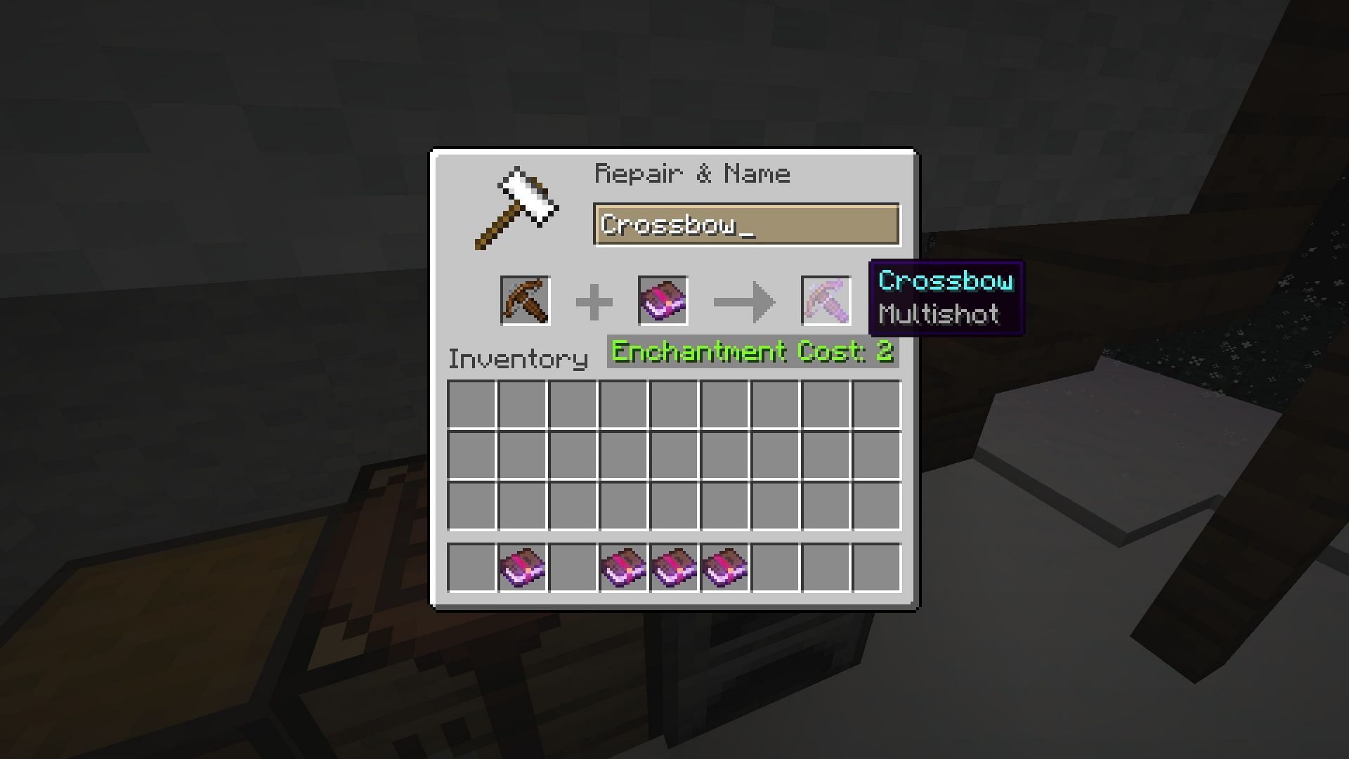 Multishot enchantment in Minecraft enable crossbows to shoot multiple projectiles (Image via Mojang)