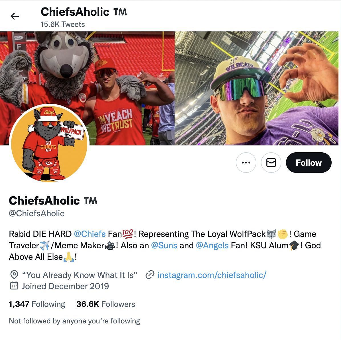 Having more than 36,000 followers, ChiefsAholic posted regularly about Kansas City Chiefs matches. (Image via Twitter)