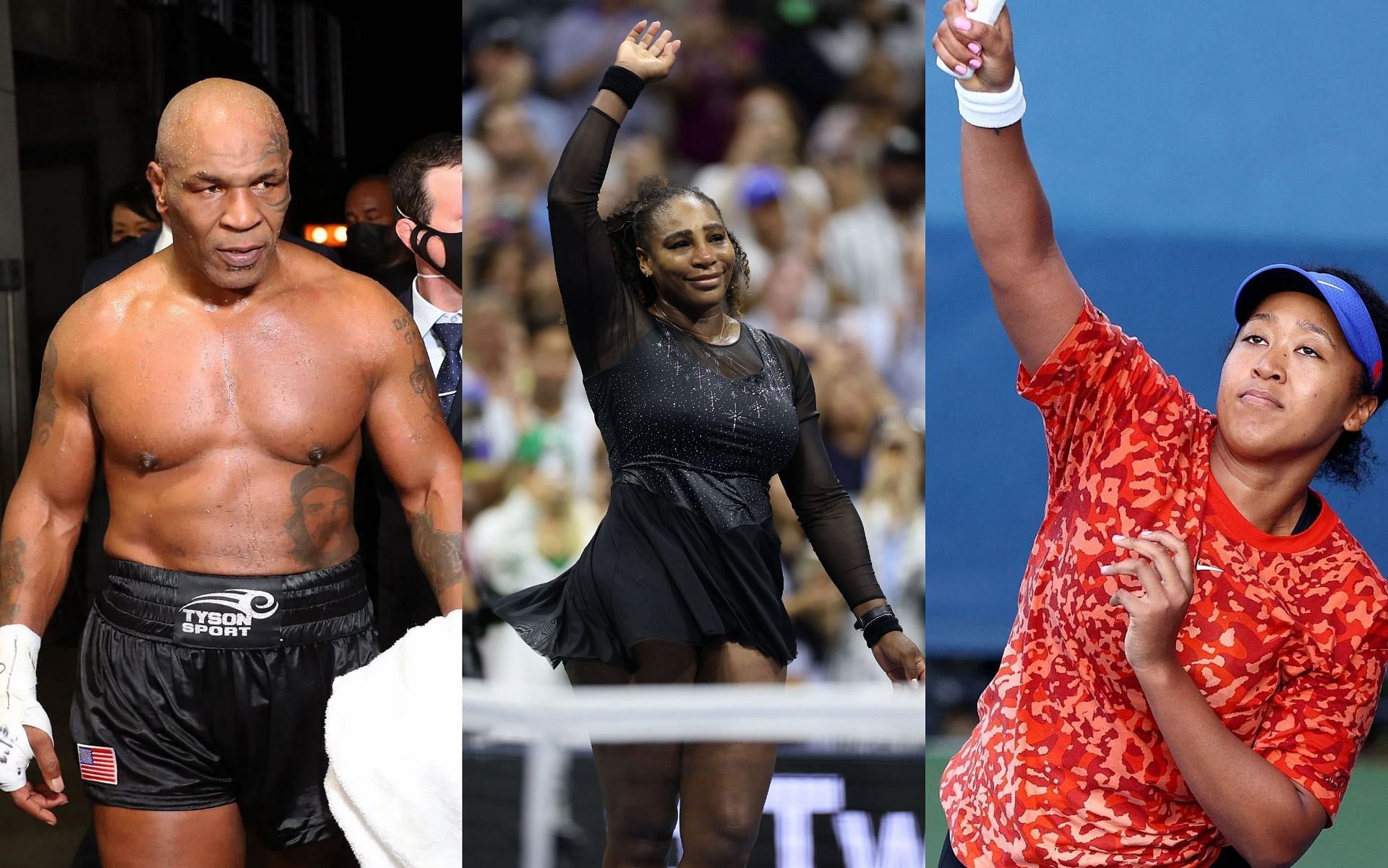 Mike Tyson (L), Serena Williams (M), and Naomi Osaka (R).