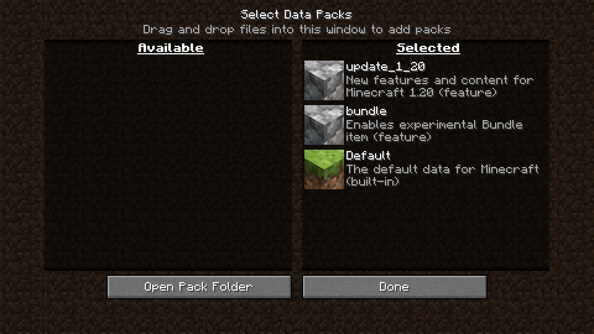 Data pack selection screen in version 1.19.3 Java Edition (Image via Mojang)