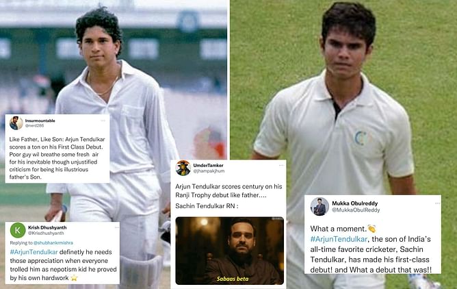 "34 years apart, but the legacy continues" - Fans erupt as Arjun Tendulkar emulates father Sachin by slamming a ton on Ranji Trophy debut