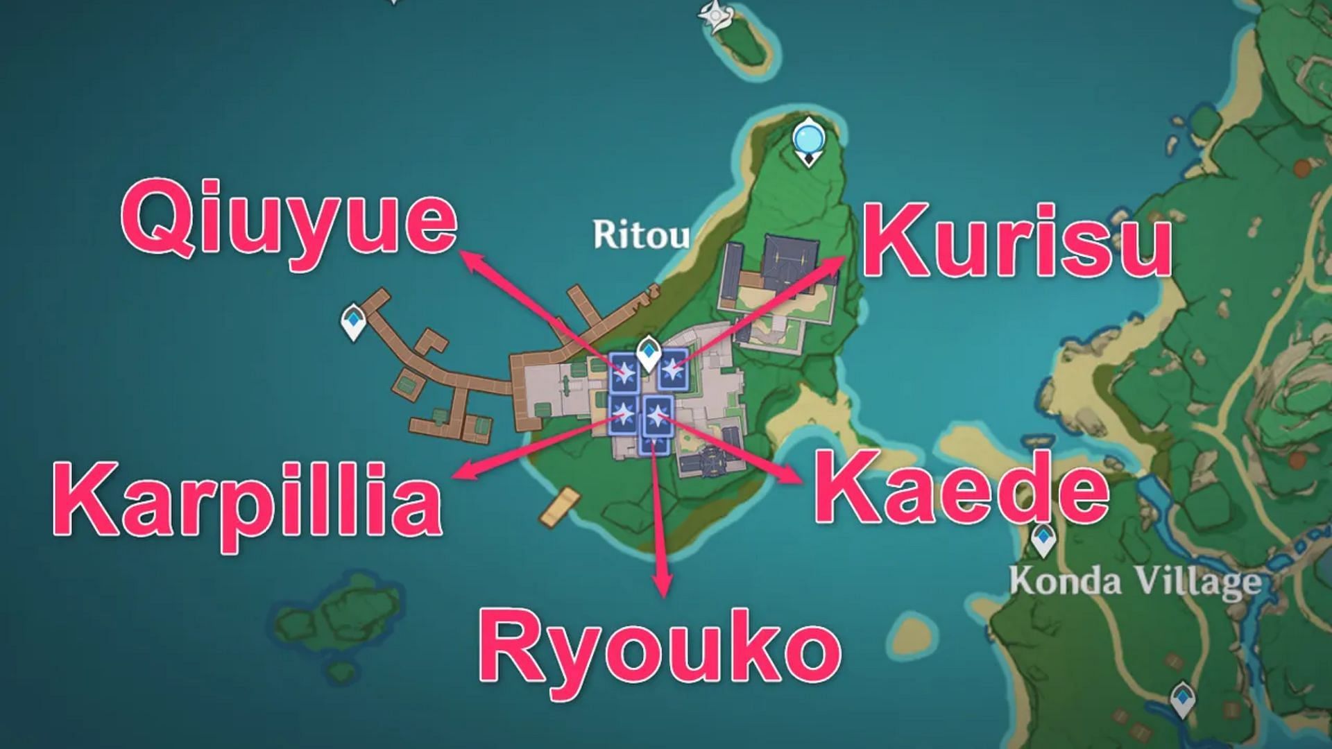 Locations of Ritou Island NPCs (Image via HoYoverse)