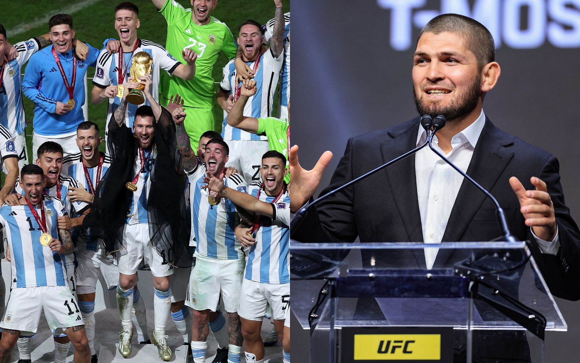 World Cup winning Argentine squad (left) Khabib Nurmagomedov (right) 