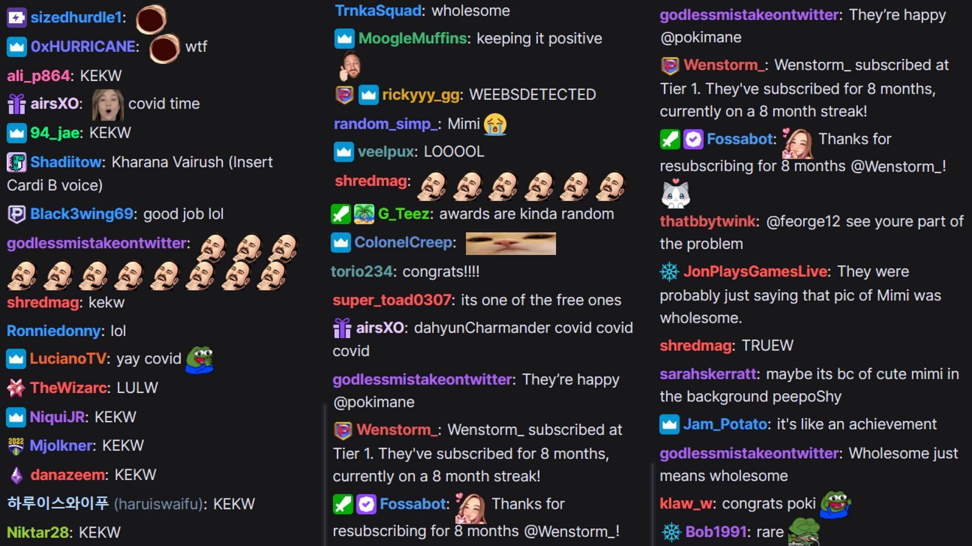 Chat talking about the COVID post on Reddit (Image via pokimane/Twitch)