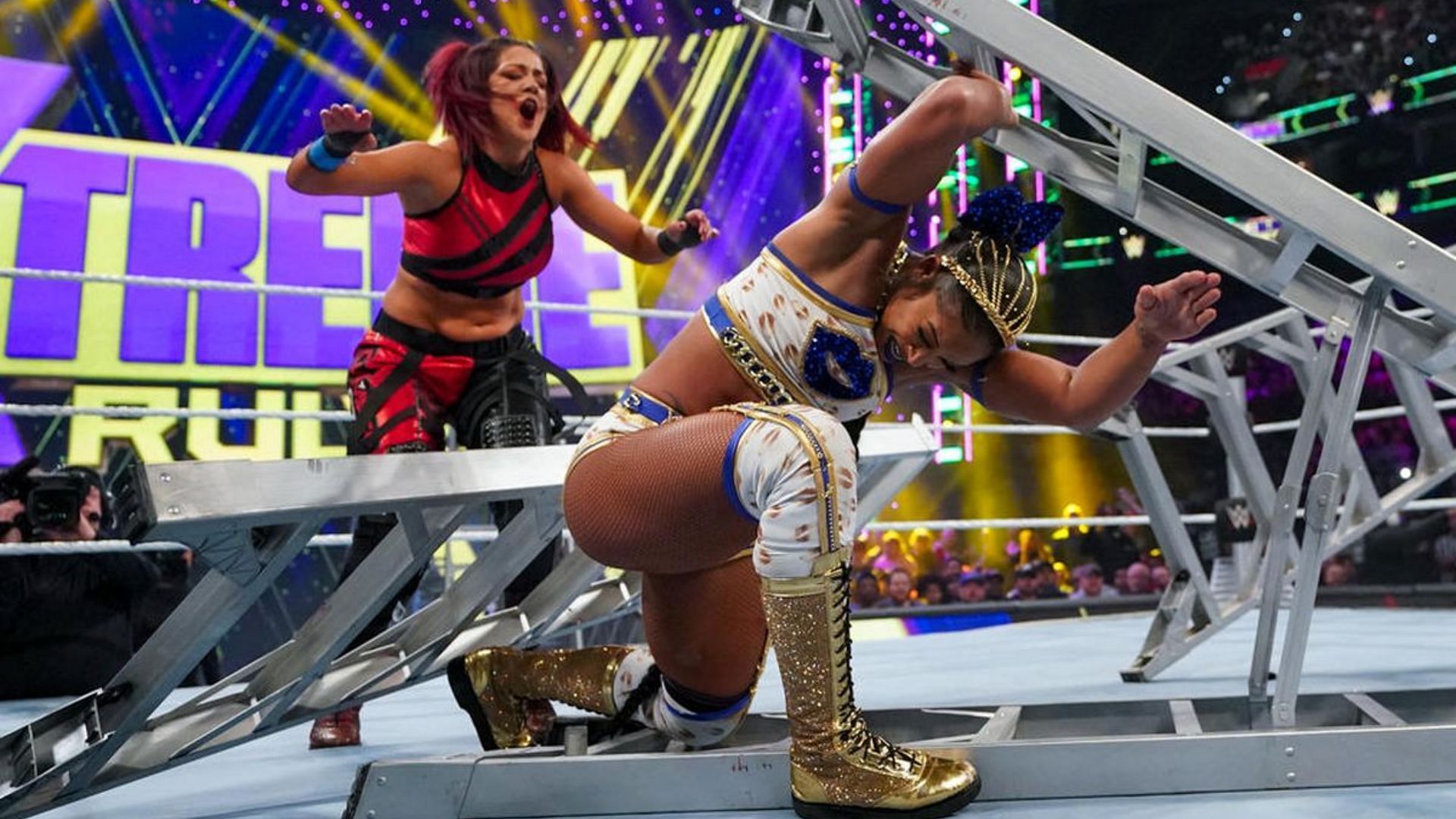 Bianca Belair and Bayley fought in a crazy ladder match