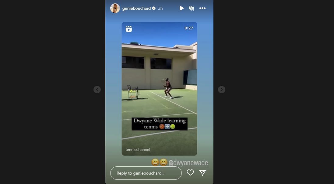 Via Instagram - Eugenie Bouchard reacts to video of Dwyane Wade playing tennis.