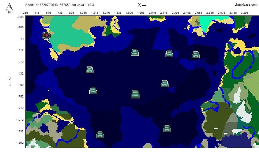 Seedmap of the above mentioned seed (Image via chunkbase)