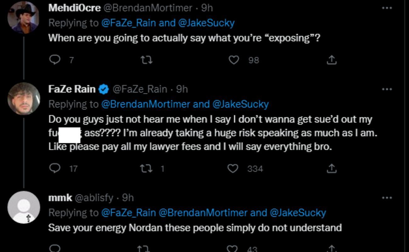 Some think that this is just a cry for attention, which led to a reply from FaZe Rain himself (Image via FaZe Rain/Twitter)