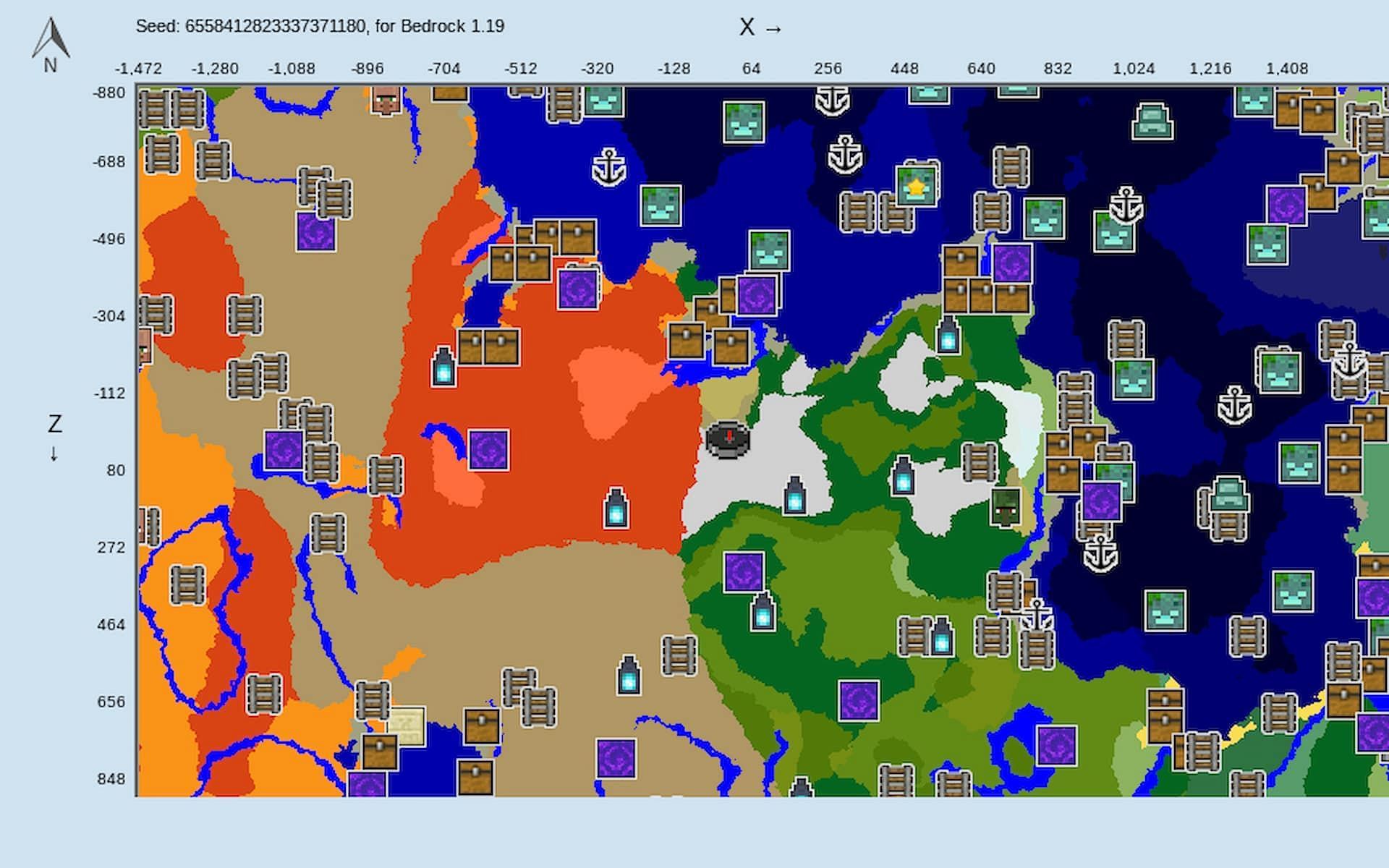 The ocean-side Badlands is a sight to behold in Minecraft (Image via Chunkbase)