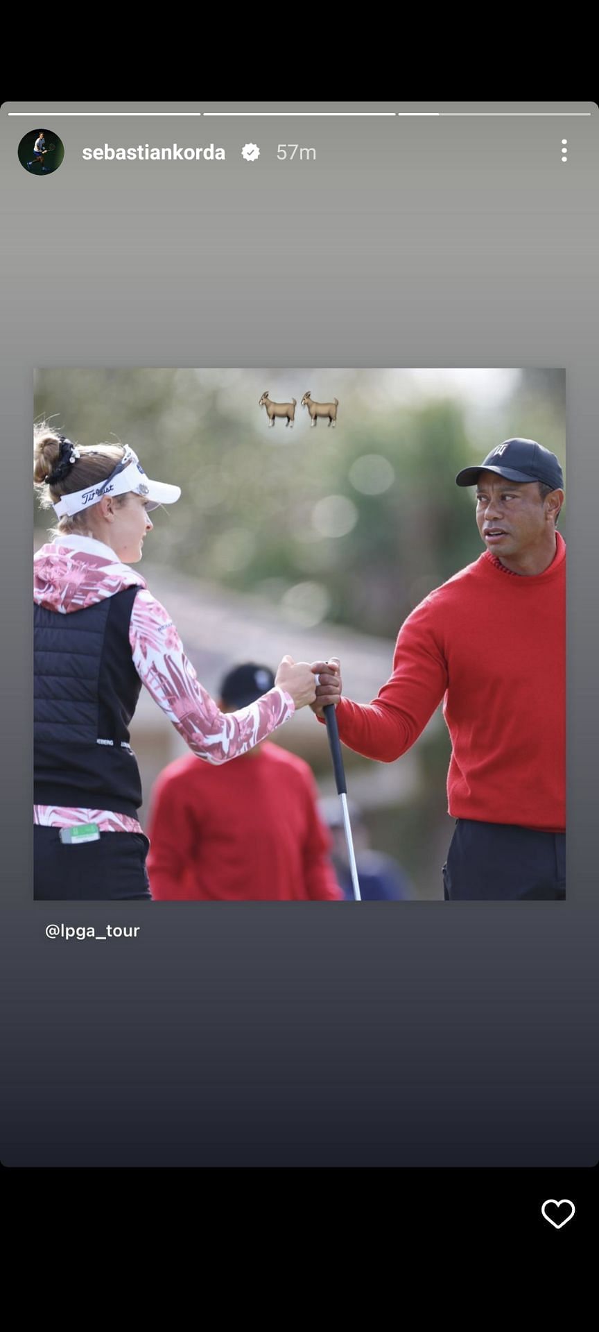 Sebastian Korda shares a picture of her sister with Tiger Woods