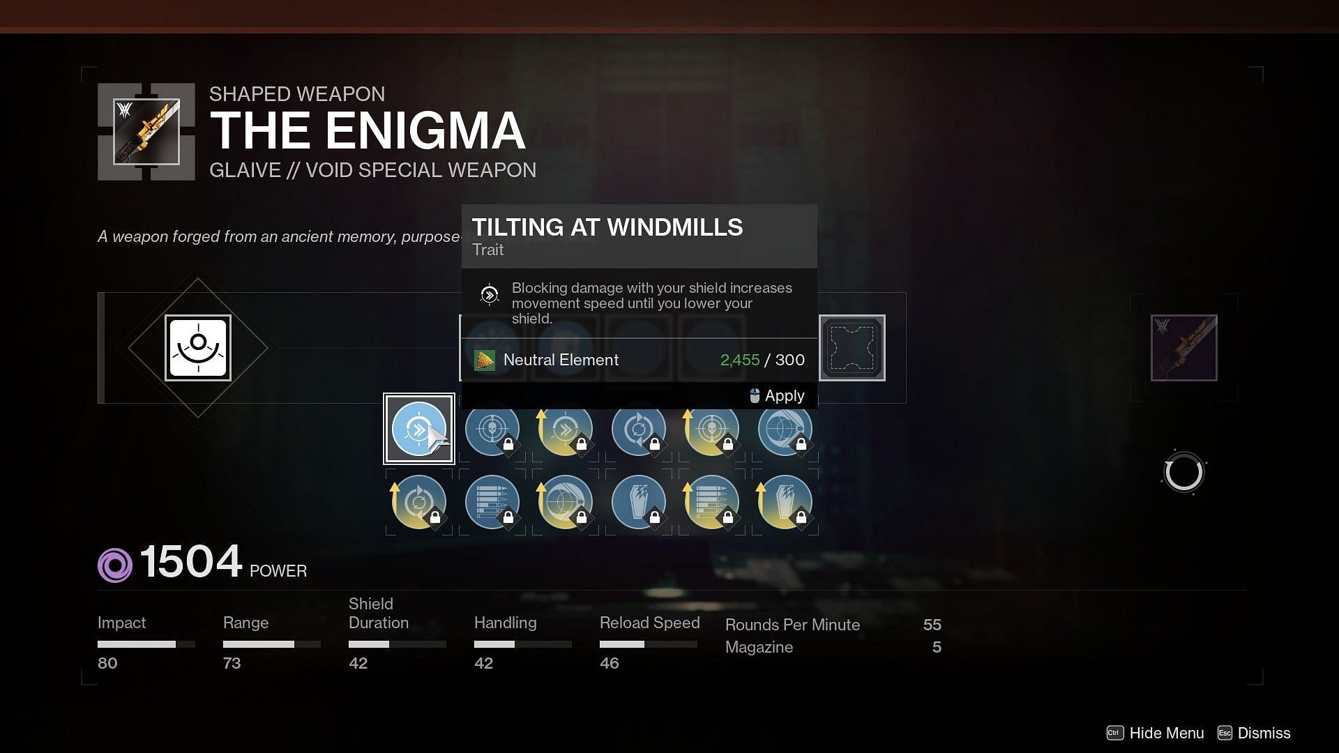 Enhanced perks located within the craftable Glaive on Enclave (Image via Destiny 2)