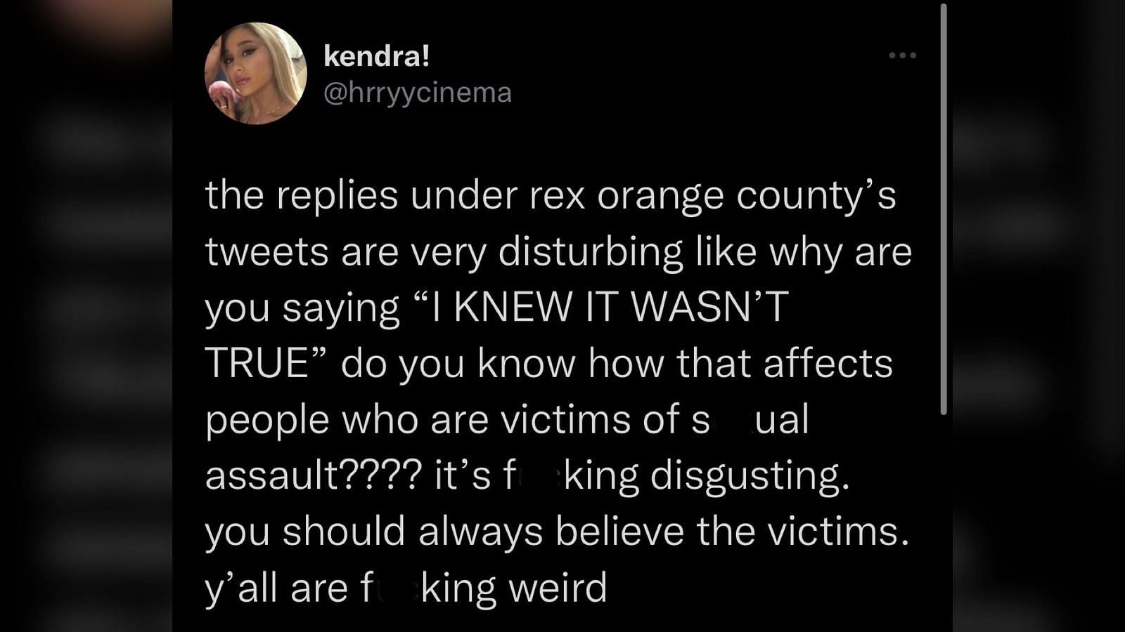 Screenshot of a Twitter user criticizing Rex Orange&#039;s fans.